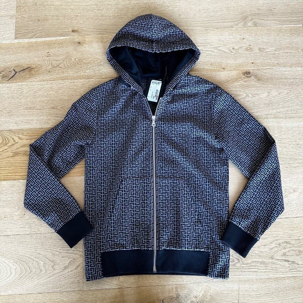 Balmain Monogram Hoodie Size S in Black & Gold